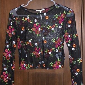 Urban outfitters embroidered mesh long sleeve top